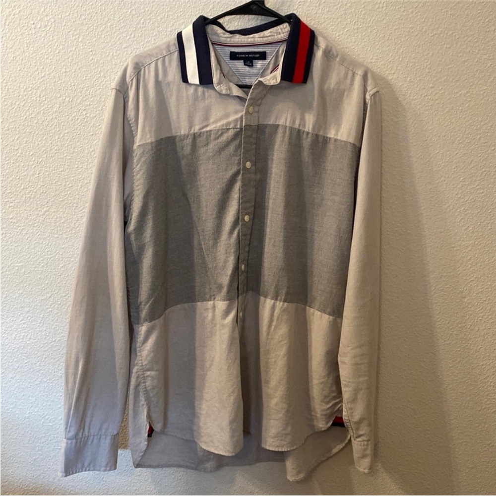 Tommy Hilfiger Blue and White Striped Collar Shirt